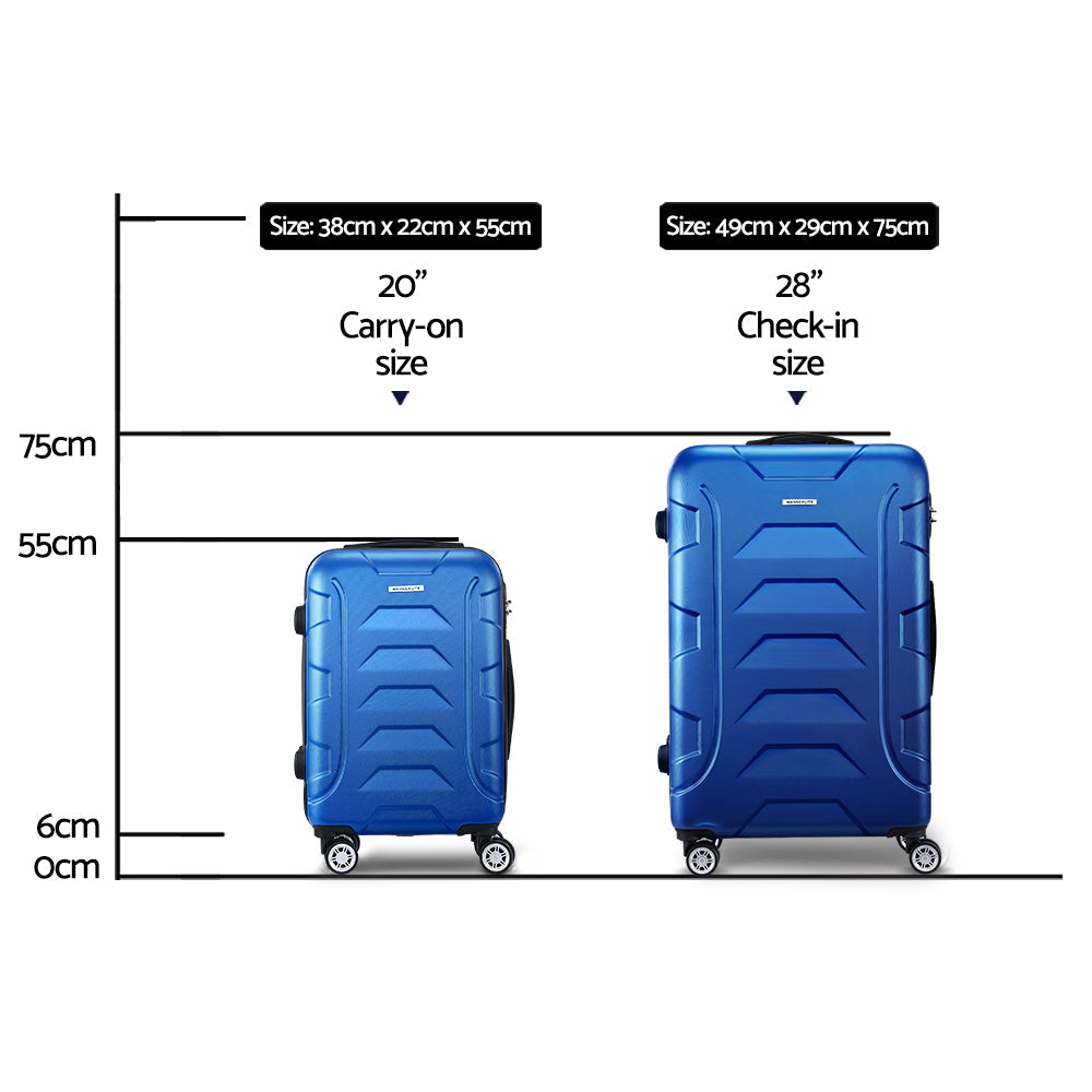 Wanderlite 2pc Luggage Travel Sets Suitcase Trolley TSA Lock Blue-1