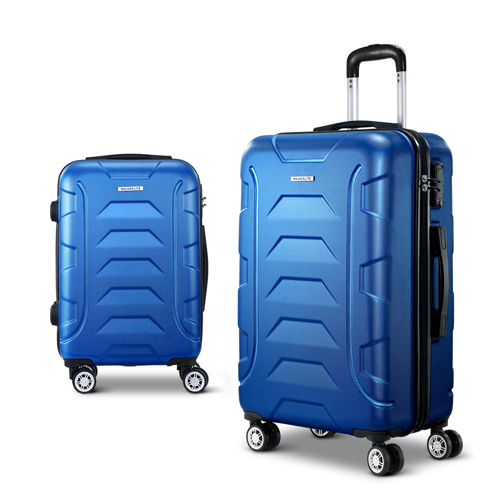 Wanderlite 2pc Luggage Travel Sets Suitcase Trolley TSA Lock Blue-0