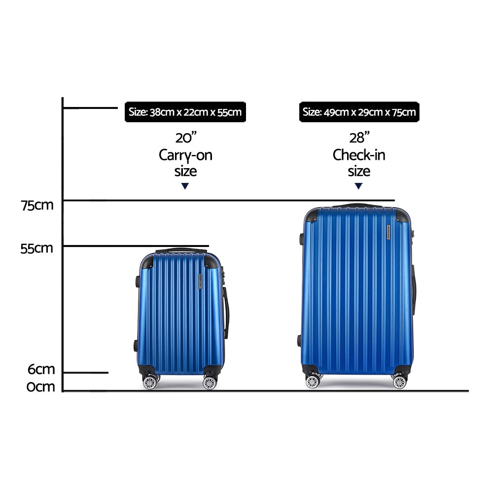 Wanderlite 2pc Luggage Trolley Suitcase Sets Travel TSA Hard Case Blue-1