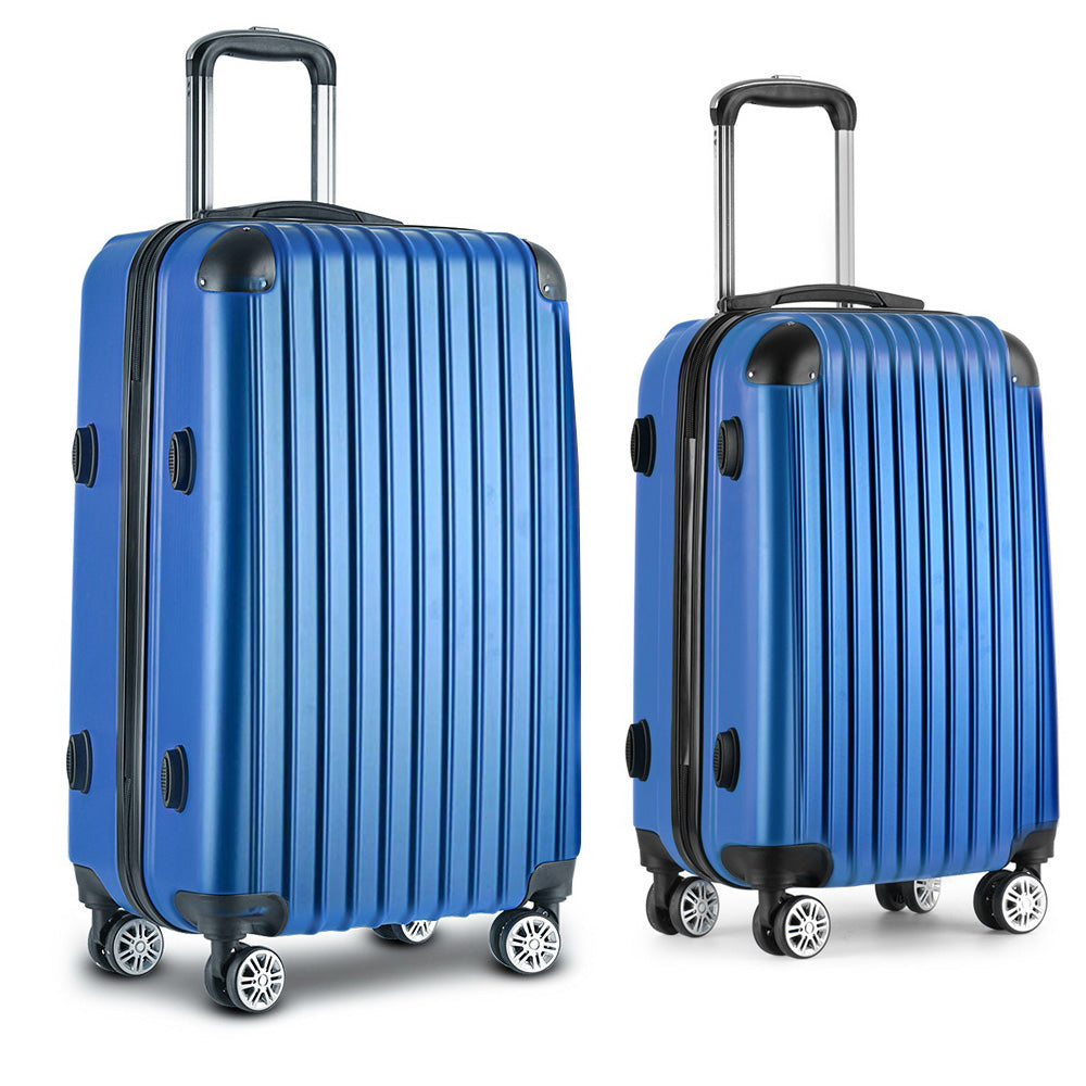 Wanderlite 2pc Luggage Trolley Suitcase Sets Travel TSA Hard Case Blue-2