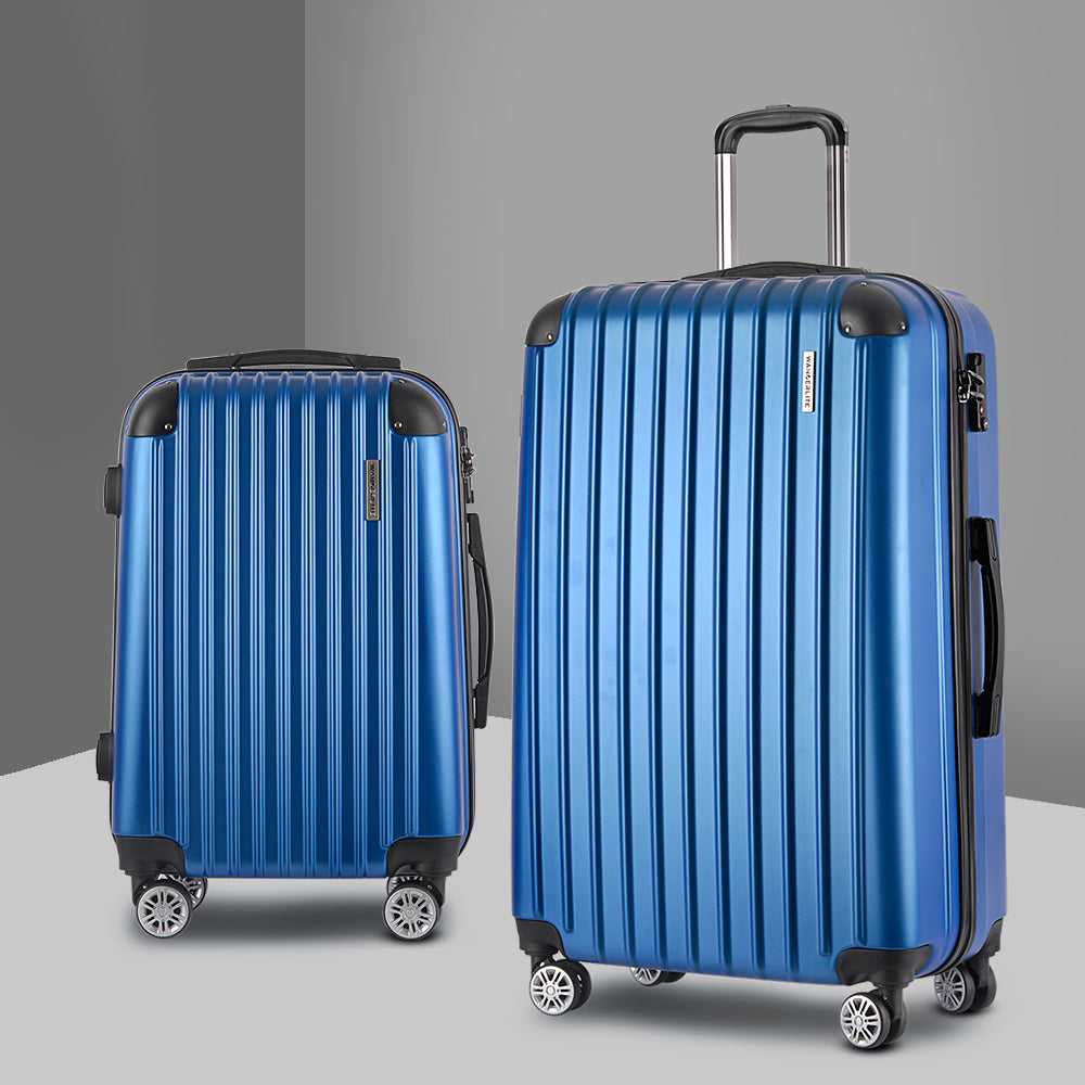 Wanderlite 2pc Luggage Trolley Suitcase Sets Travel TSA Hard Case Blue-6