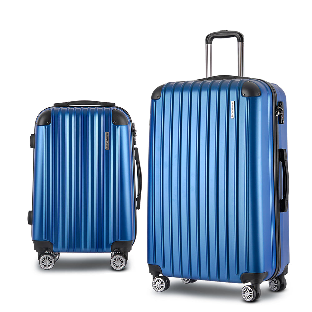 Wanderlite 2pc Luggage Trolley Suitcase Sets Travel TSA Hard Case Blue-0