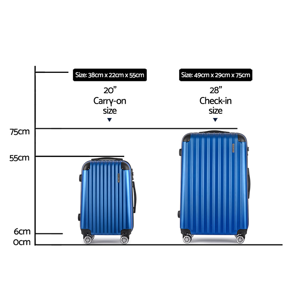 Wanderlite 2pcs Luggage Trolley Set Travel Suitcase Hard Case Carry On Bag Blue-1