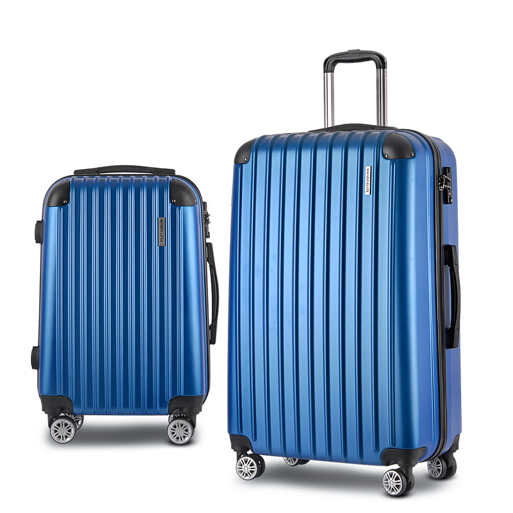 Wanderlite 2pcs Luggage Trolley Set Travel Suitcase Hard Case Carry On Bag Blue-0