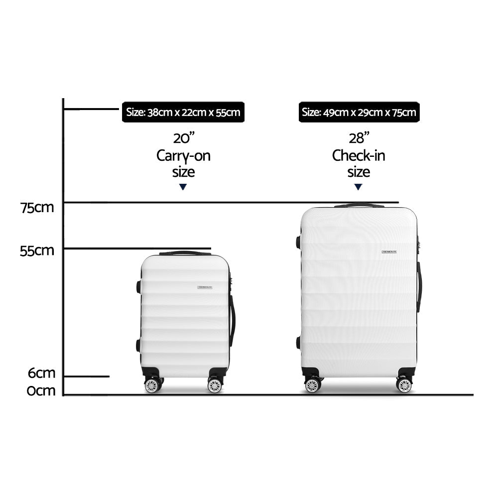 Wanderlite 2pcs Luggage Trolley Set Travel Suitcase TSA Hard Case White-1