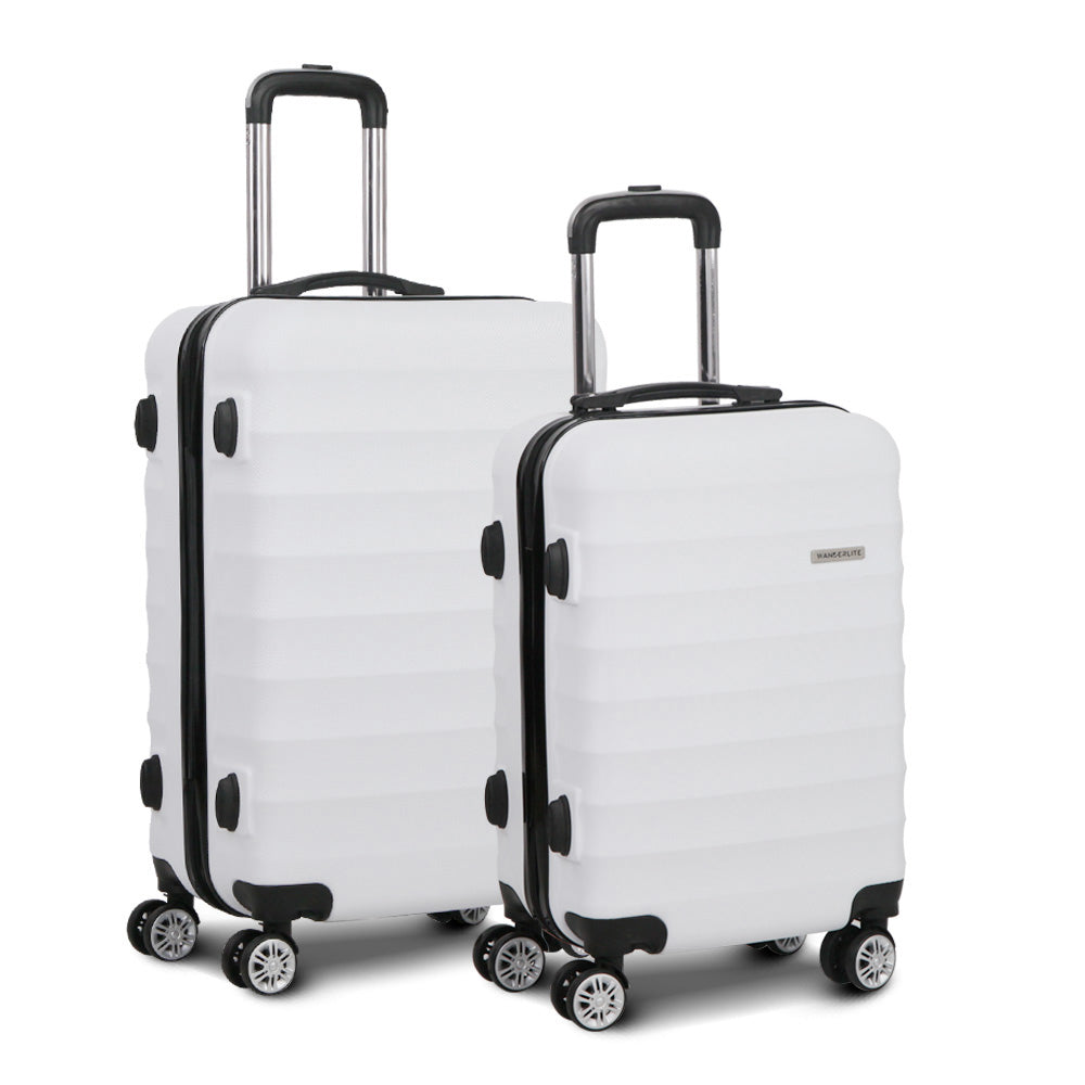 Wanderlite 2pcs Luggage Trolley Set Travel Suitcase TSA Hard Case White-2