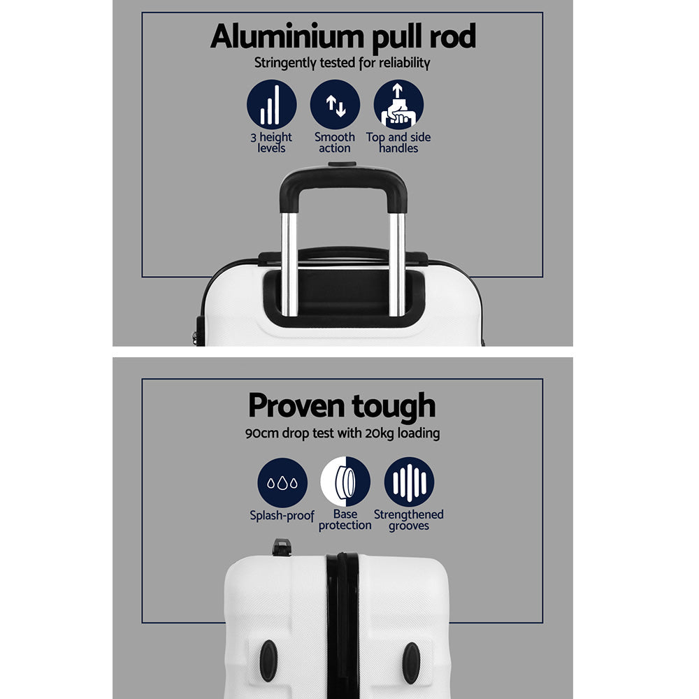 Wanderlite 2pcs Luggage Trolley Set Travel Suitcase TSA Hard Case White-3