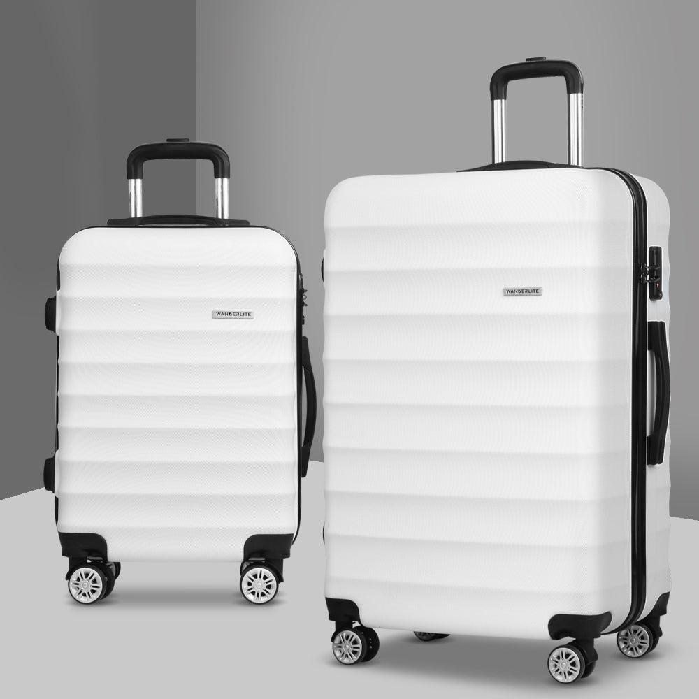 Wanderlite 2pcs Luggage Trolley Set Travel Suitcase TSA Hard Case White-5