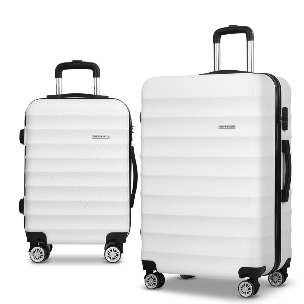 Wanderlite 2pcs Luggage Trolley Set Travel Suitcase TSA Hard Case White-0