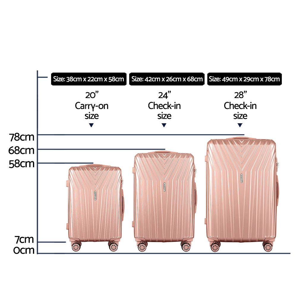 Wanderlite 3pc Luggage 20'' 24'' 28'' Trolley Suitcase Sets Travel TSA Hard Case Lightweight Pink-1