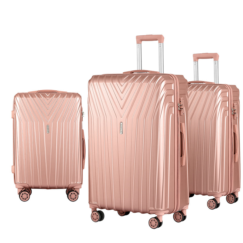 Wanderlite 3pc Luggage 20'' 24'' 28'' Trolley Suitcase Sets Travel TSA Hard Case Lightweight Pink-0