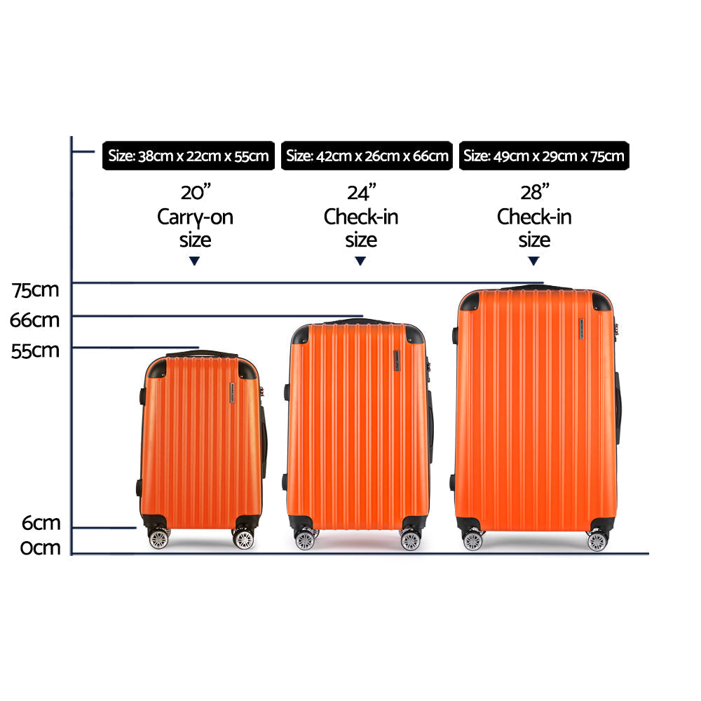 Wanderlite 3pc Luggage Sets Trolley Travel Suitcases TSA Hard Case Orange-1