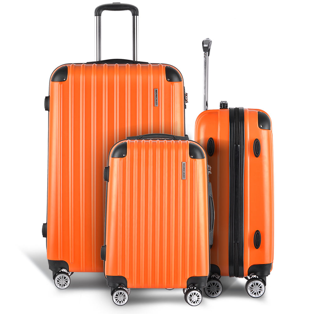 Wanderlite 3pc Luggage Sets Trolley Travel Suitcases TSA Hard Case Orange-2