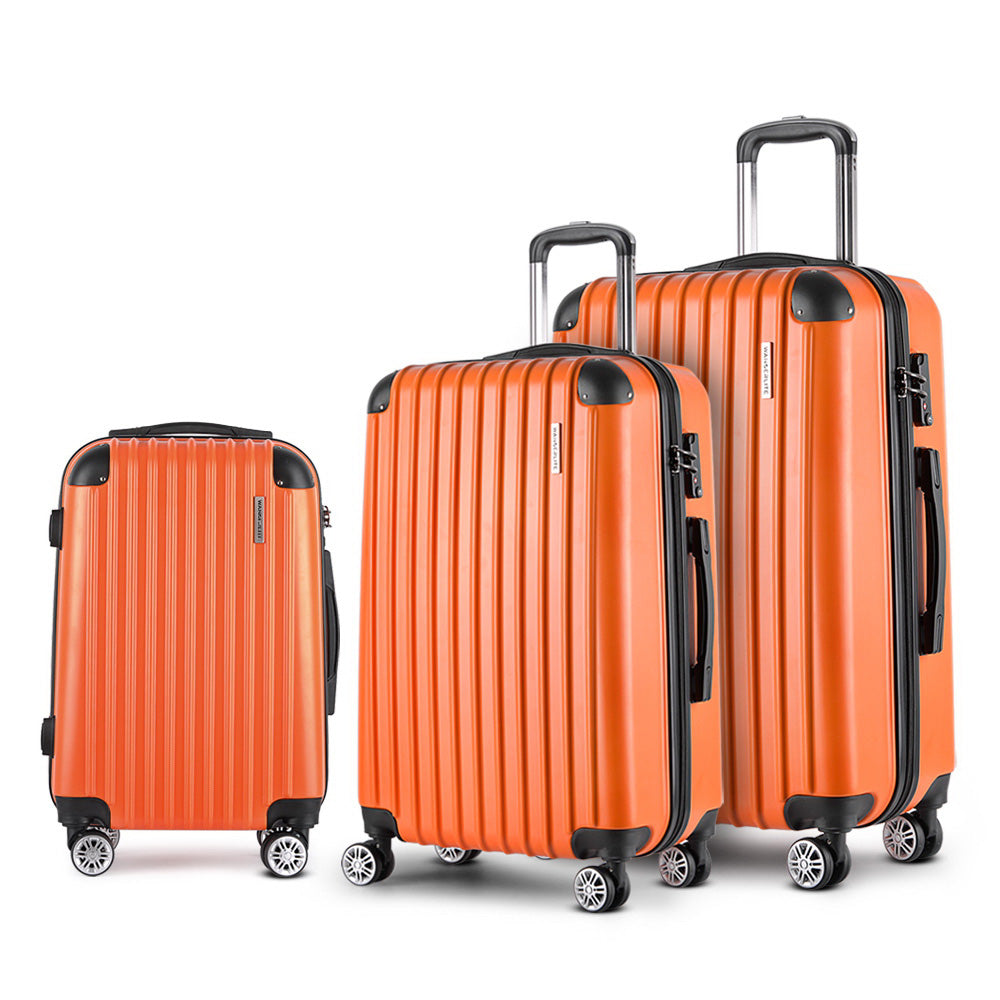 Wanderlite 3pc Luggage Sets Trolley Travel Suitcases TSA Hard Case Orange-0