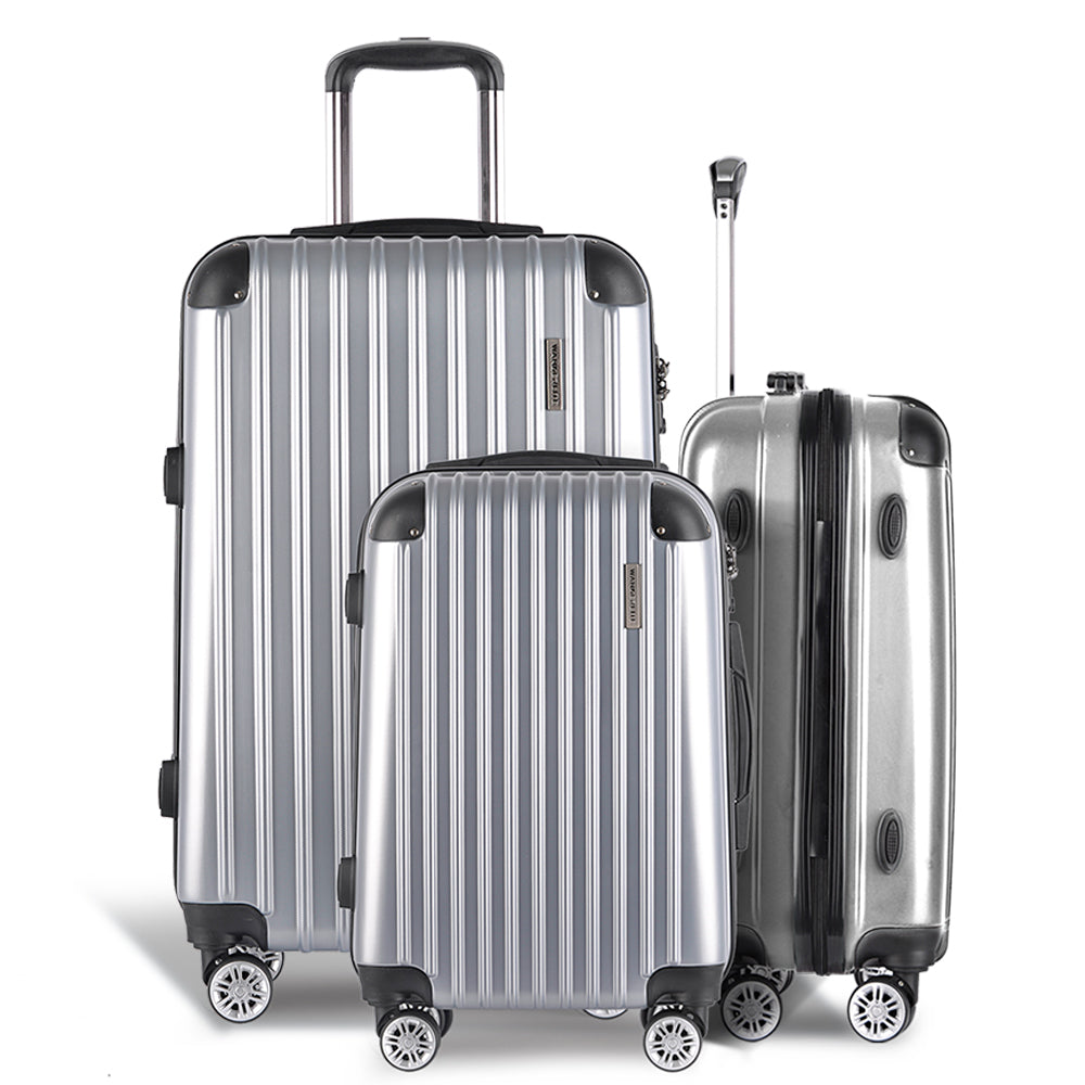 Wanderlite 3pc Luggage Sets Trolley Travel Suitcases TSA Hard Case Silver-2