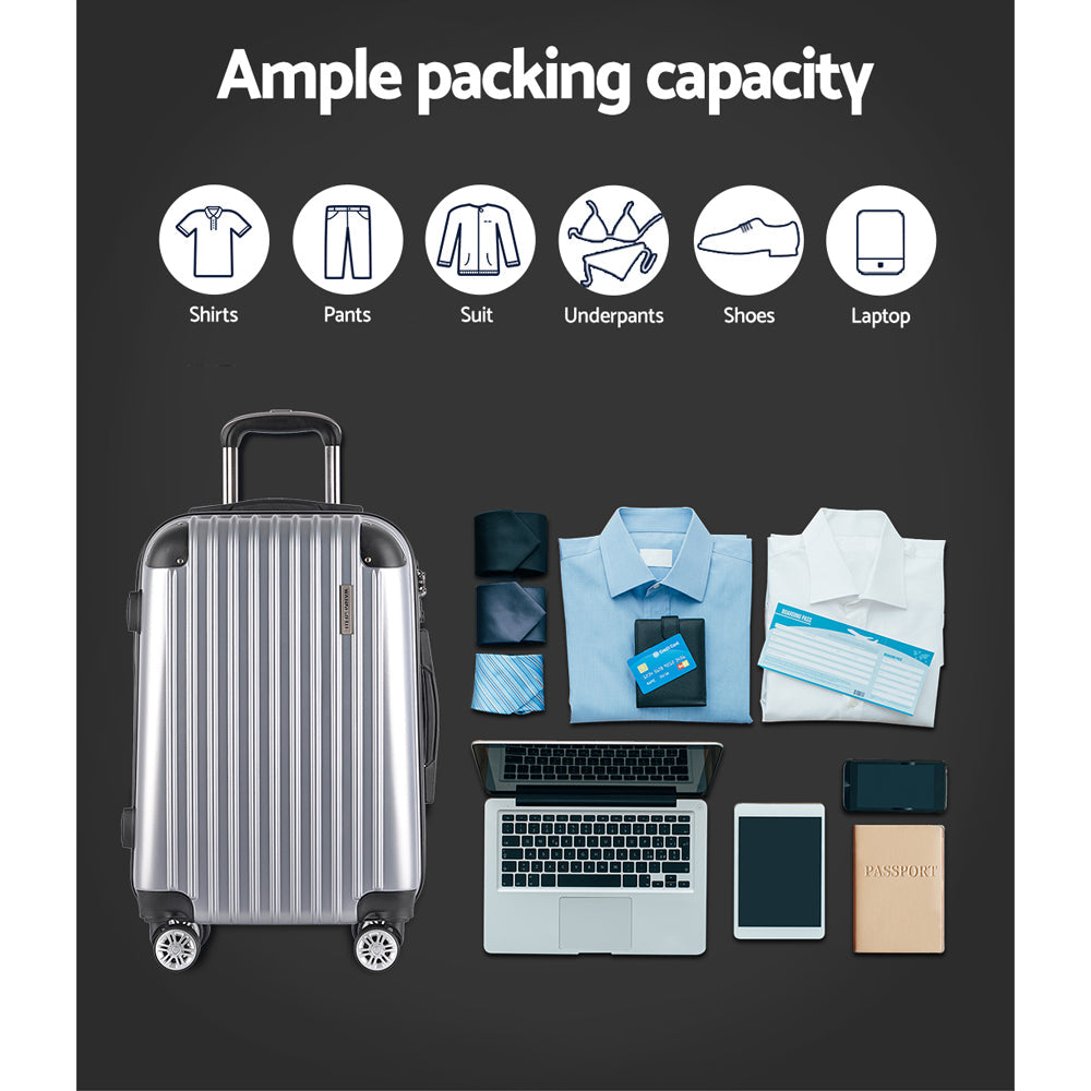 Wanderlite 3pc Luggage Sets Trolley Travel Suitcases TSA Hard Case Silver-5