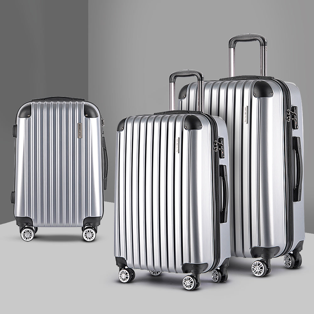 Wanderlite 3pc Luggage Sets Trolley Travel Suitcases TSA Hard Case Silver-6