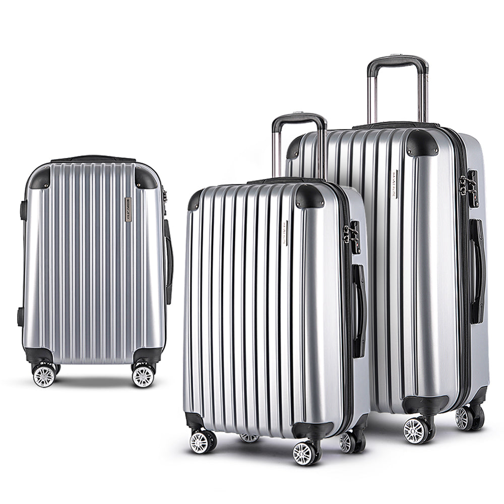 Wanderlite 3pc Luggage Sets Trolley Travel Suitcases TSA Hard Case Silver-0