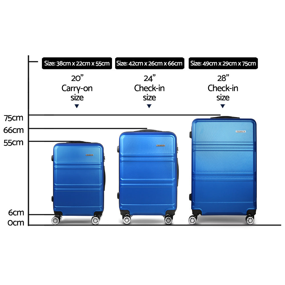 Wanderlite 3pc Luggage Trolley Set Suitcase Travel TSA Hard Case Blue-1