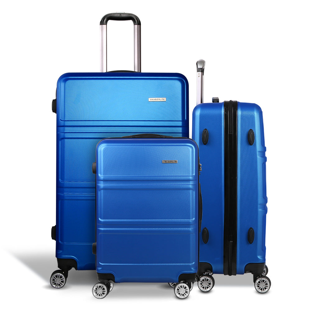 Wanderlite 3pc Luggage Trolley Set Suitcase Travel TSA Hard Case Blue-2