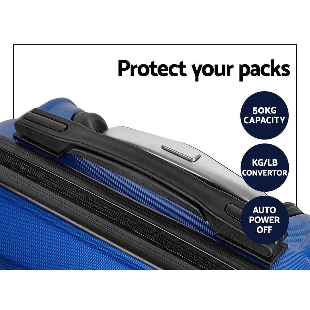 Wanderlite 3pc Luggage Trolley Set Suitcase Travel TSA Hard Case Blue-5