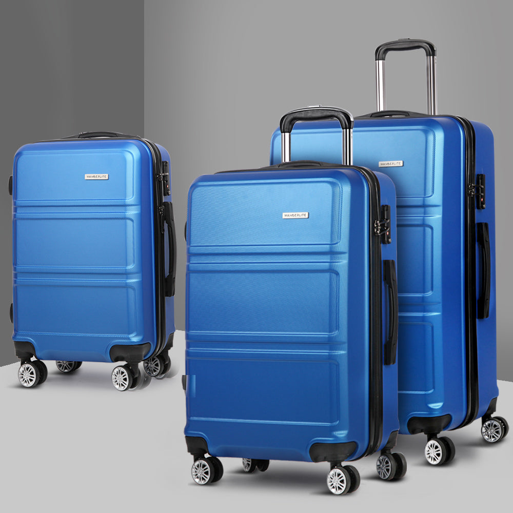 Wanderlite 3pc Luggage Trolley Set Suitcase Travel TSA Hard Case Blue-6