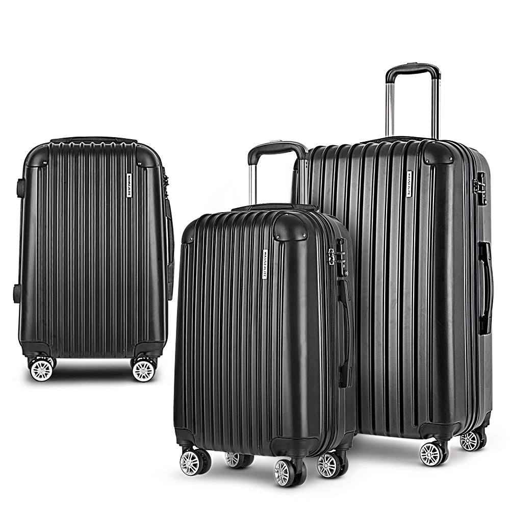 Wanderlite 3pcs Luggage Set Travel Suitcase Storage Organiser TSA Black-0