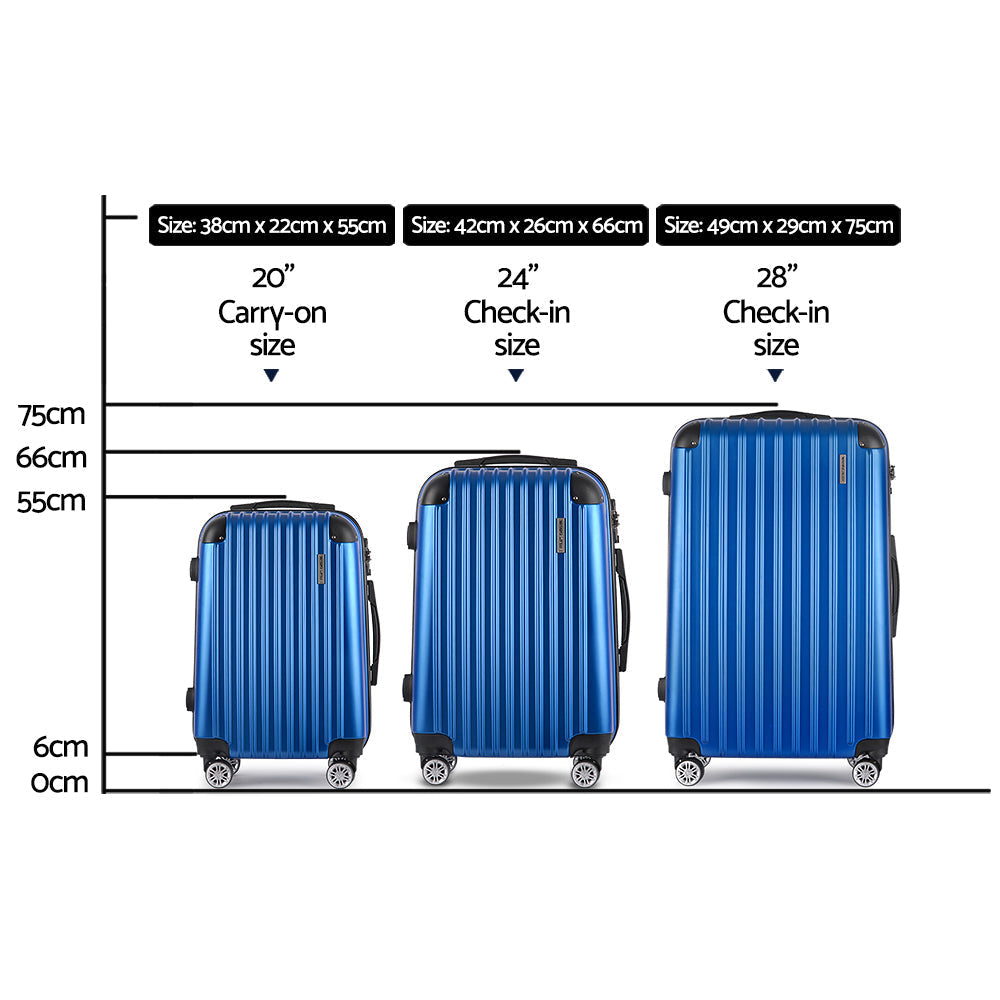 Wanderlite 3pcs Luggage Set Travel Suitcase Storage Organiser TSA lock Blue-1