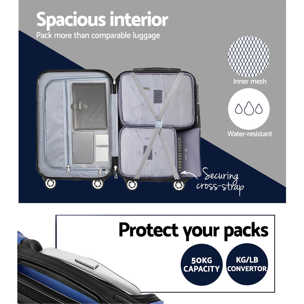 Wanderlite 3pcs Luggage Set Travel Suitcase Storage Organiser TSA lock Blue-5