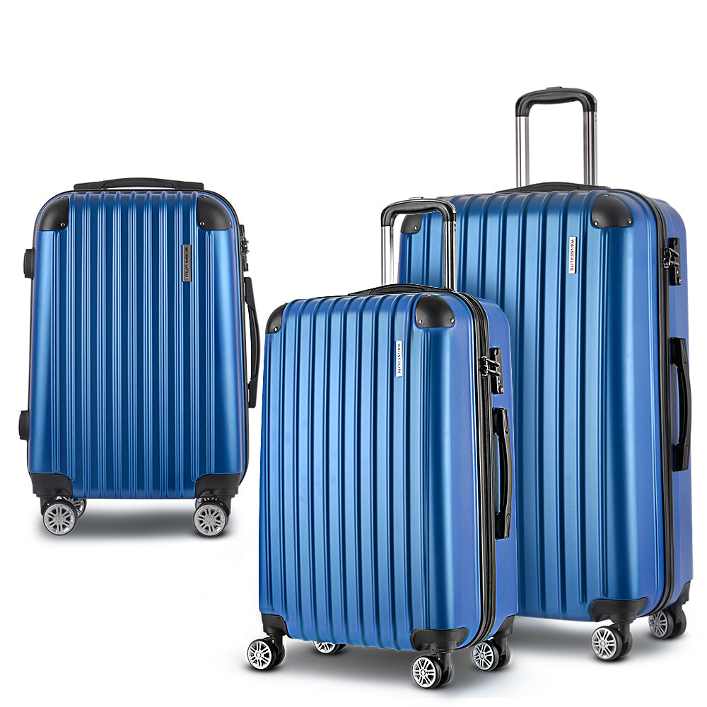 Wanderlite 3pcs Luggage Set Travel Suitcase Storage Organiser TSA lock Blue-0