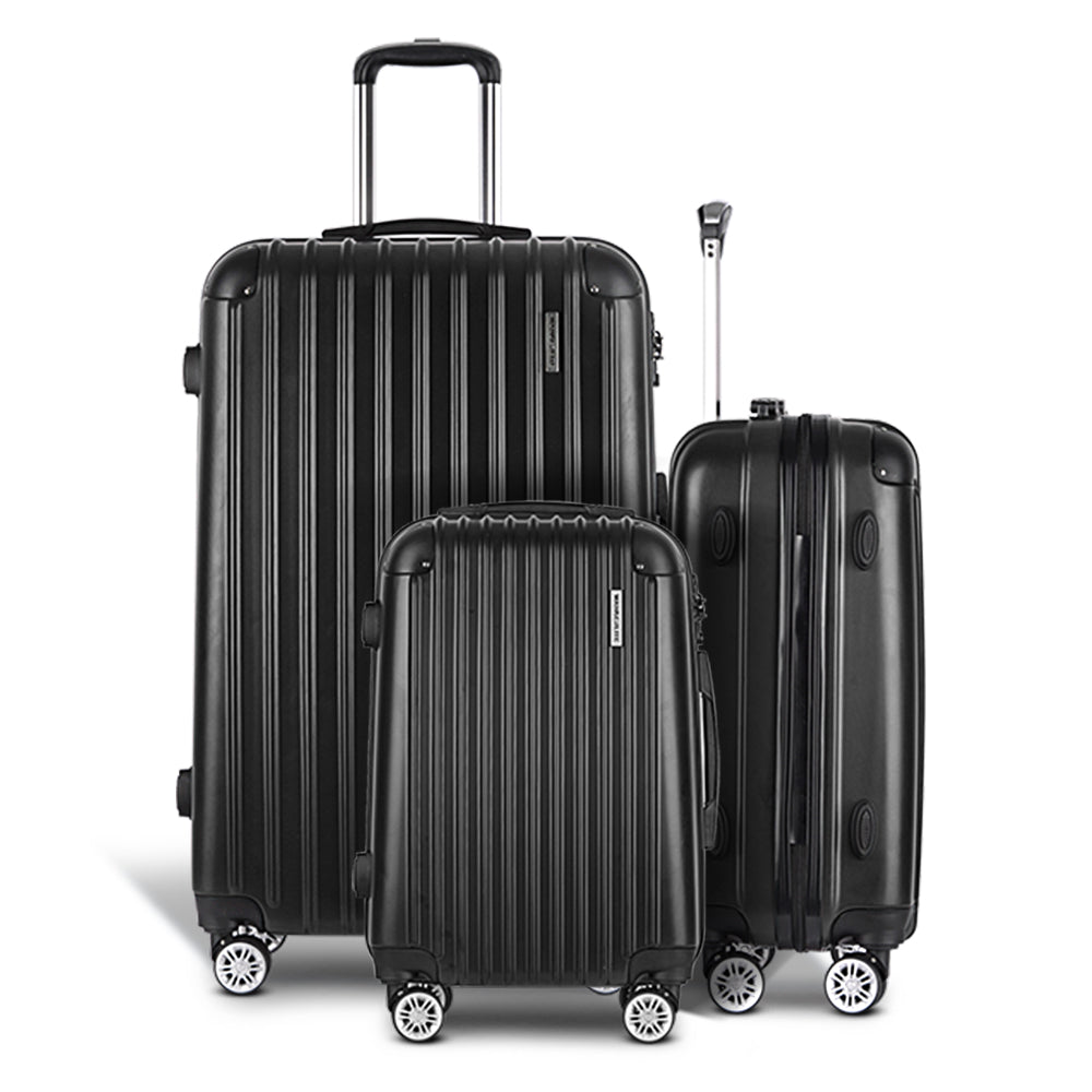 Wanderlite 3pcs Luggage Trolley Set Travel Suitcase Hard Case Carry On Bag Black-2