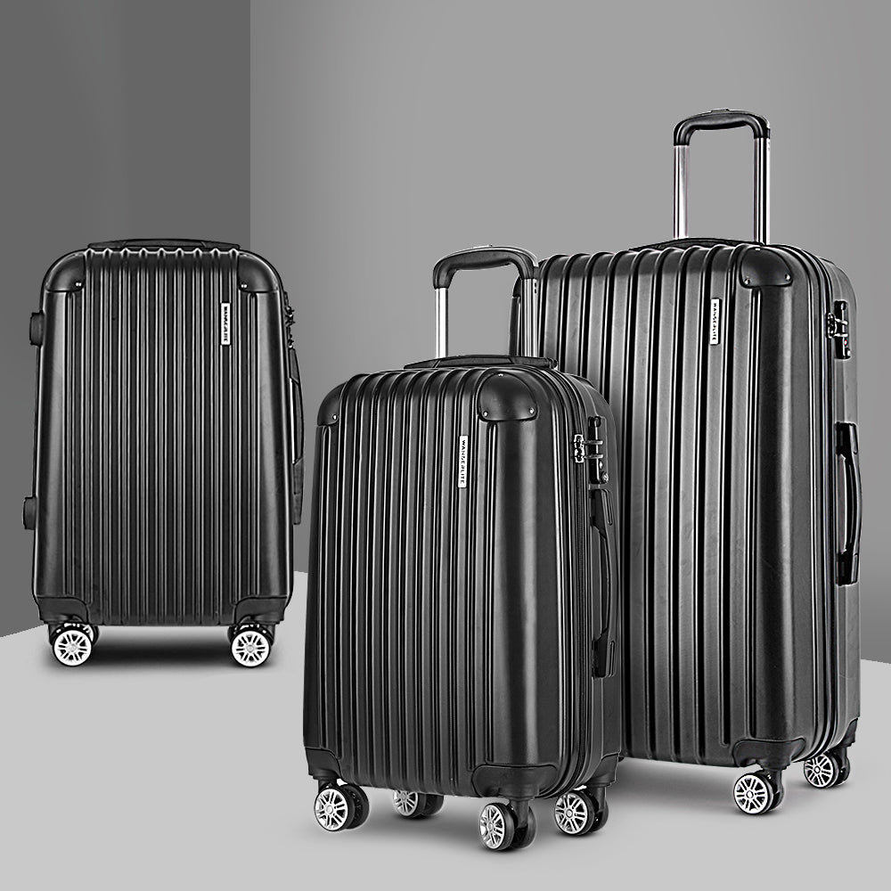 Wanderlite 3pcs Luggage Trolley Set Travel Suitcase Hard Case Carry On Bag Black-6