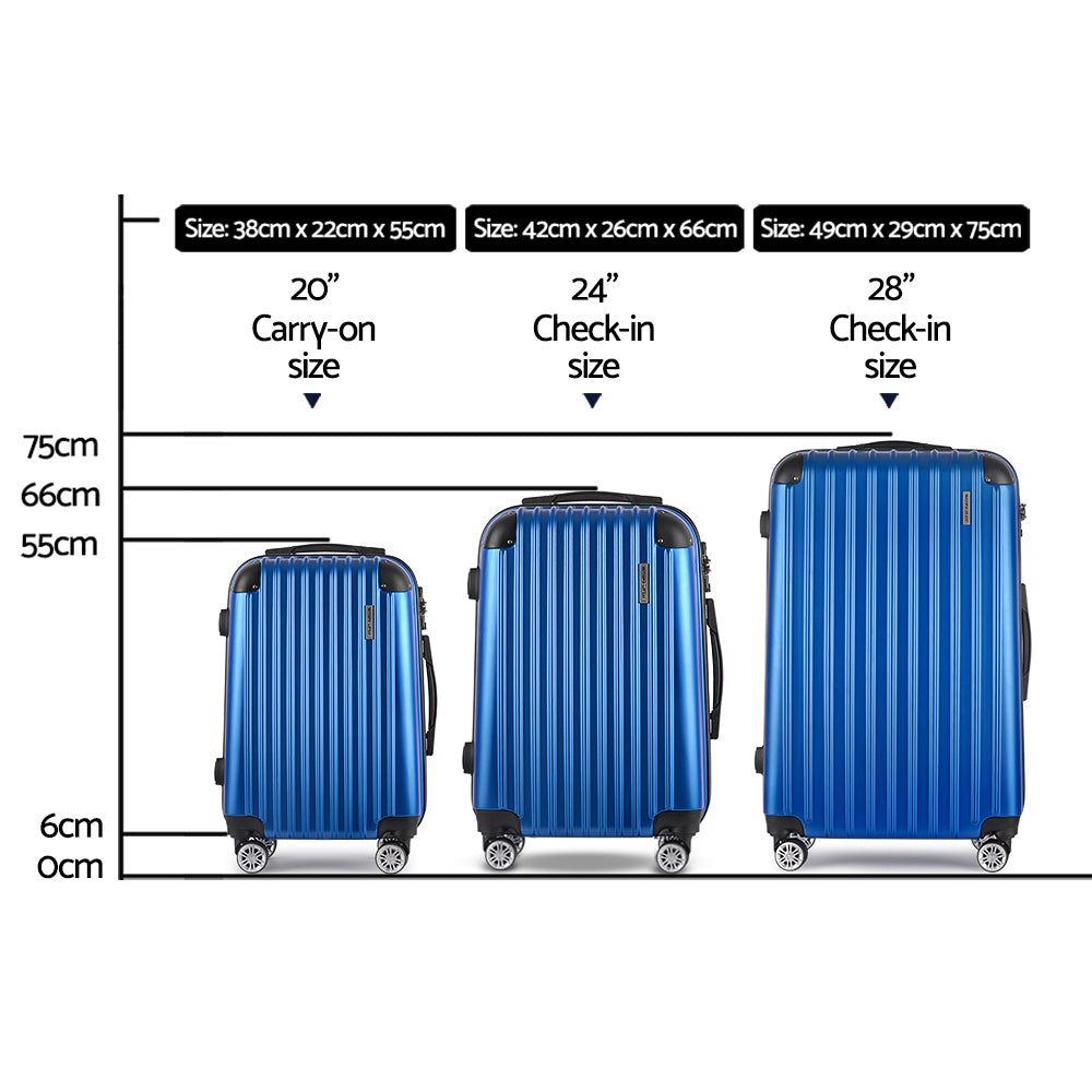 Wanderlite 3pcs Luggage Trolley Set Travel Suitcase Hard Case Carry On Bag Blue-1