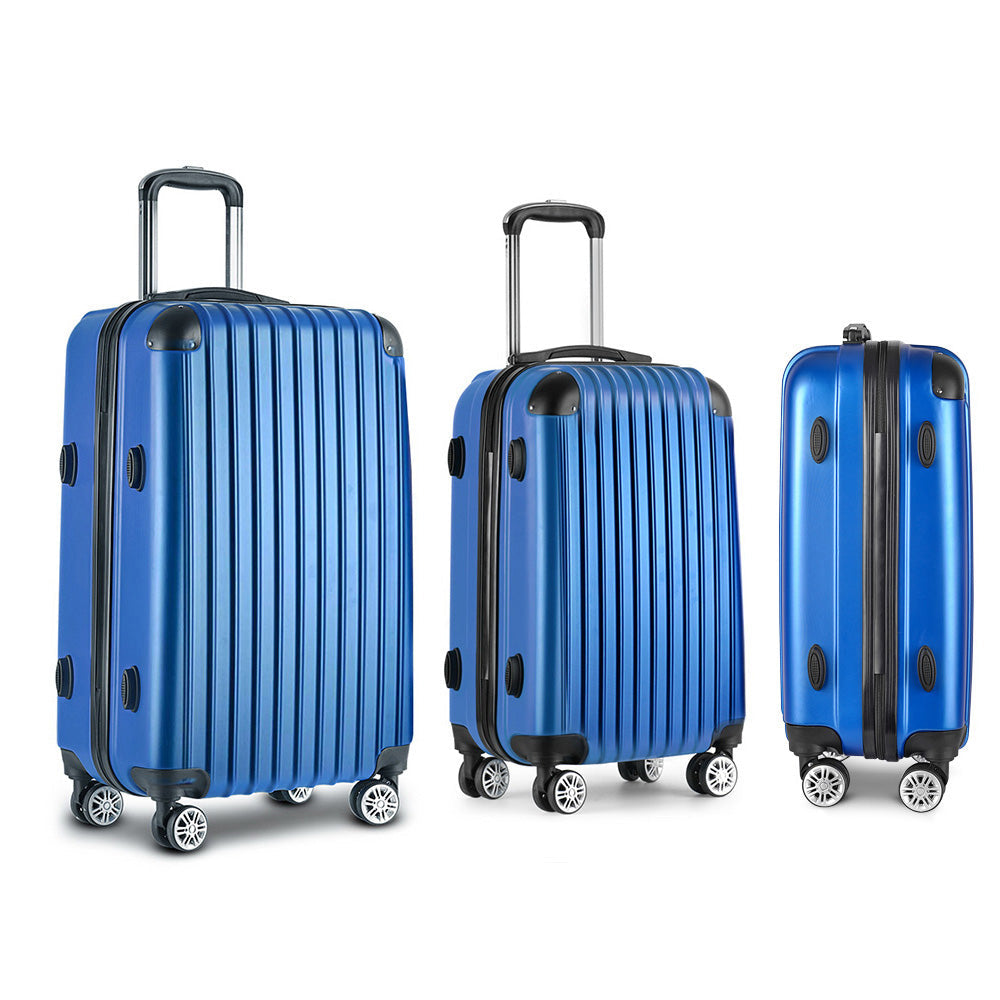 Wanderlite 3pcs Luggage Trolley Set Travel Suitcase Hard Case Carry On Bag Blue-2