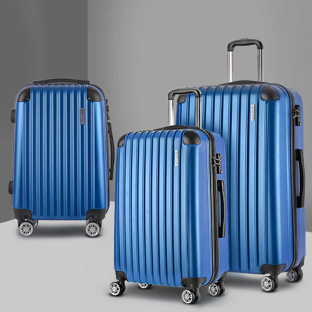 Wanderlite 3pcs Luggage Trolley Set Travel Suitcase Hard Case Carry On Bag Blue-6