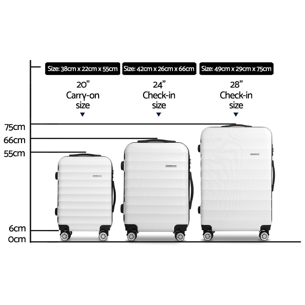 Wanderlite 3pcs Luggage Trolley Set Travel Suitcase TSA Hard Case White-1