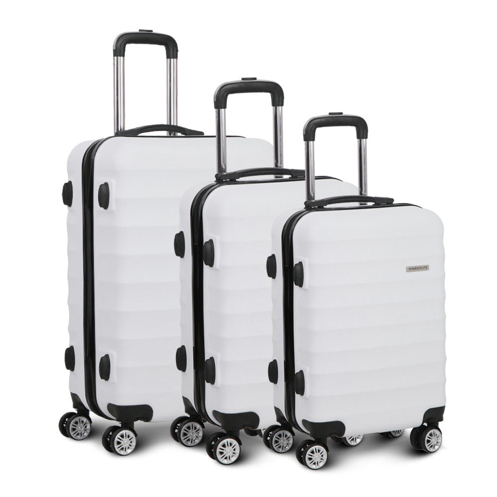 Wanderlite 3pcs Luggage Trolley Set Travel Suitcase TSA Hard Case White-2