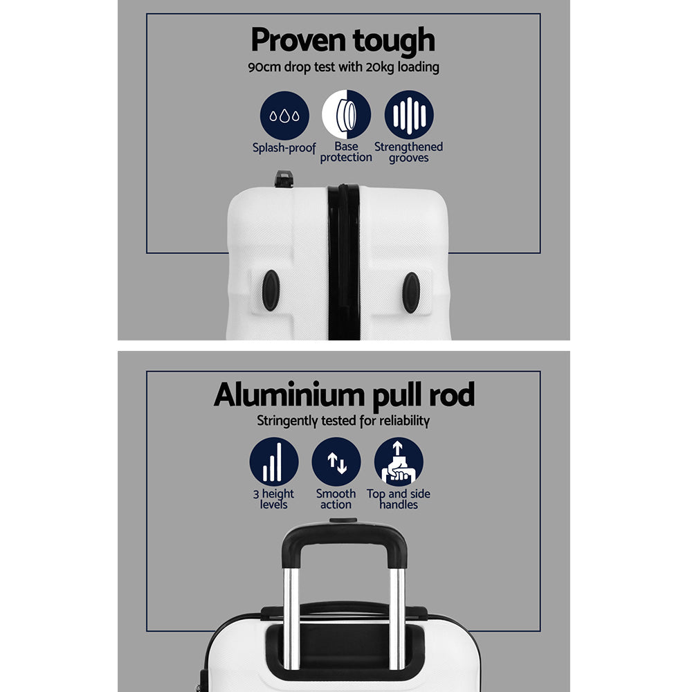 Wanderlite 3pcs Luggage Trolley Set Travel Suitcase TSA Hard Case White-3