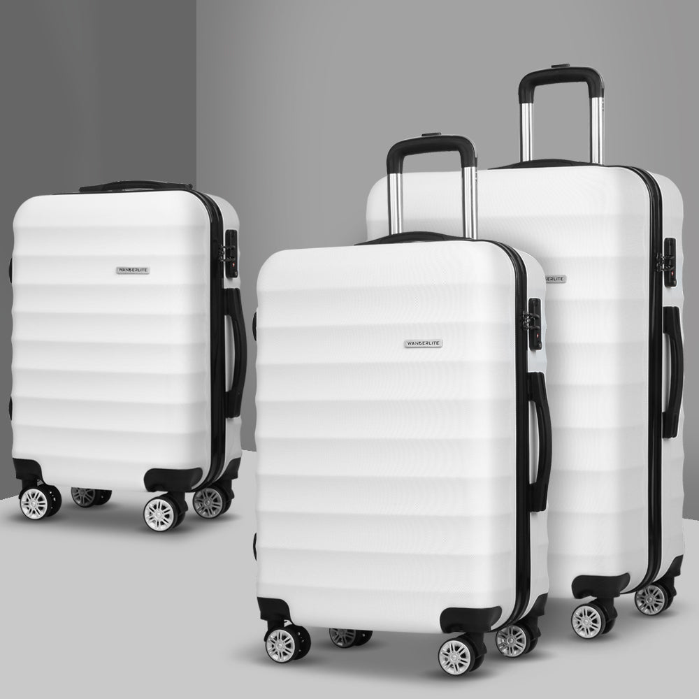 Wanderlite 3pcs Luggage Trolley Set Travel Suitcase TSA Hard Case White-6