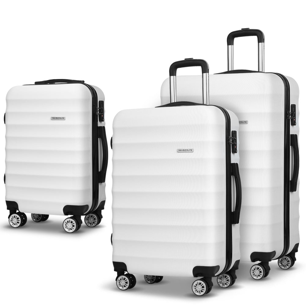 Wanderlite 3pcs Luggage Trolley Set Travel Suitcase TSA Hard Case White-0