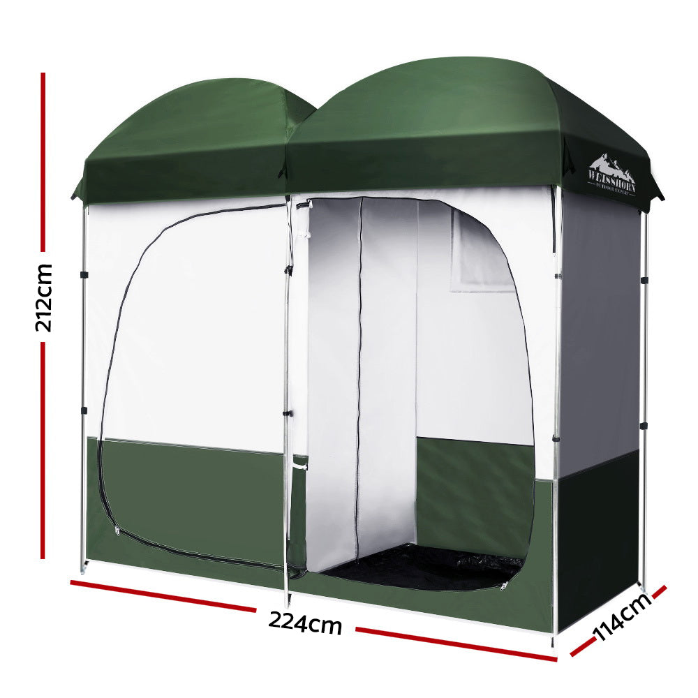 Weisshorn Double Camping Shower Toilet Tent Outdoor Portable Change Room Green-1