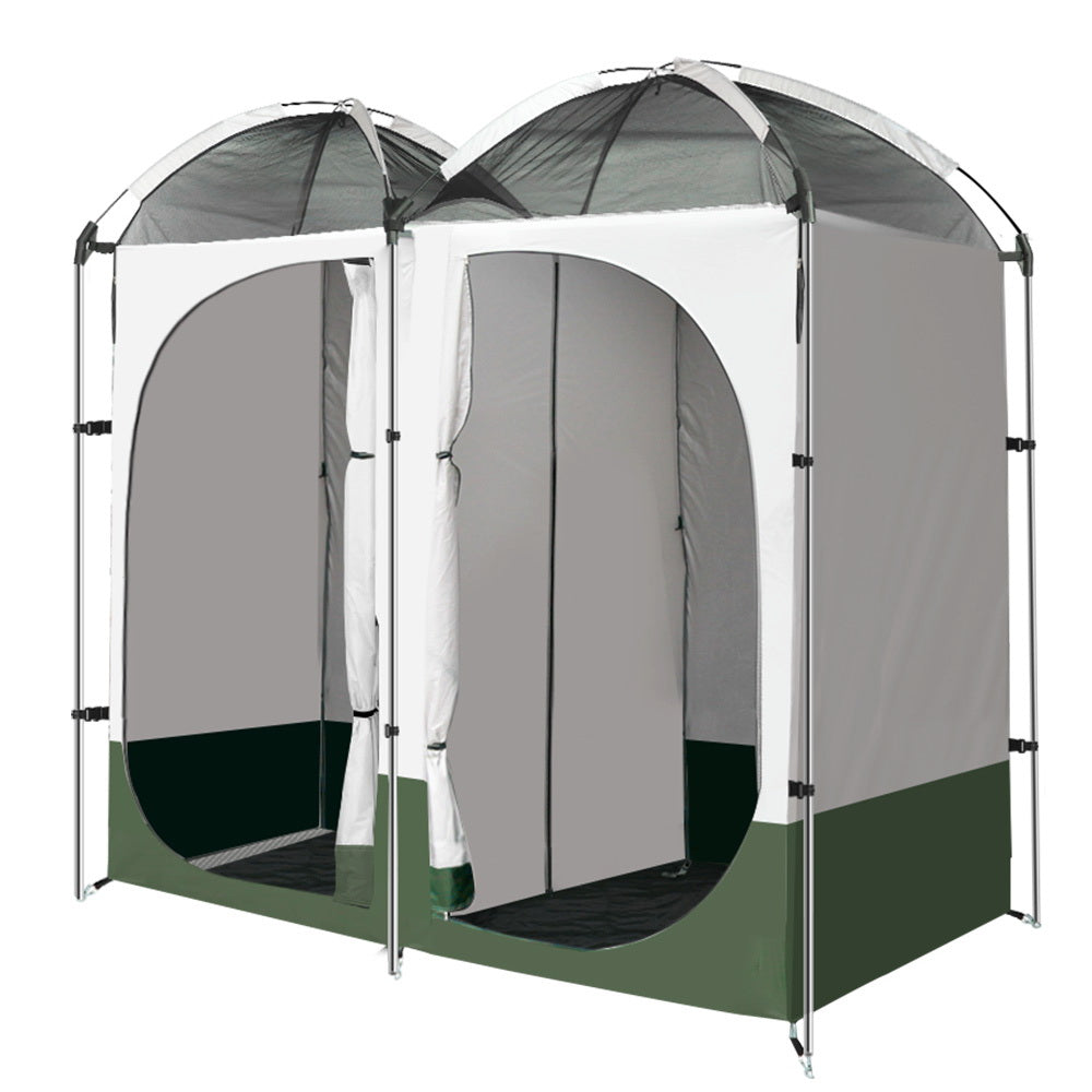 Weisshorn Double Camping Shower Toilet Tent Outdoor Portable Change Room Green-2