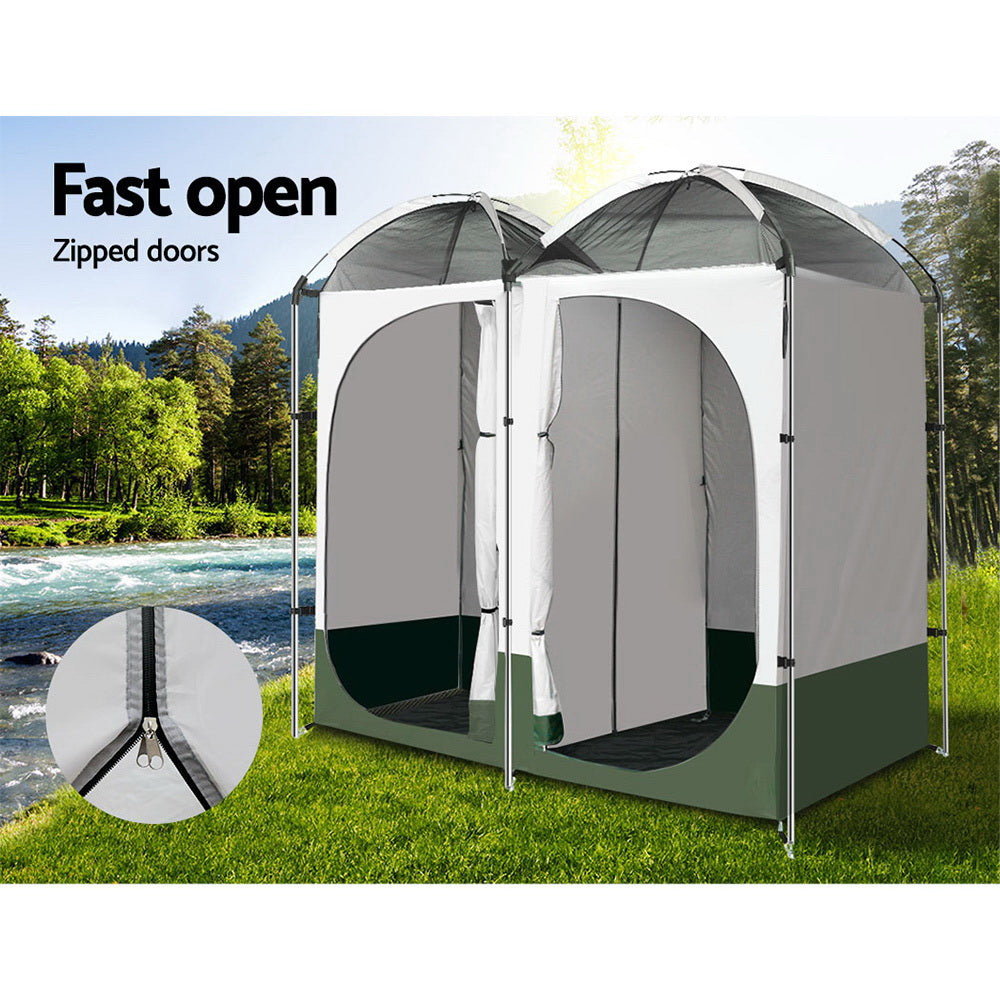 Weisshorn Double Camping Shower Toilet Tent Outdoor Portable Change Room Green-4