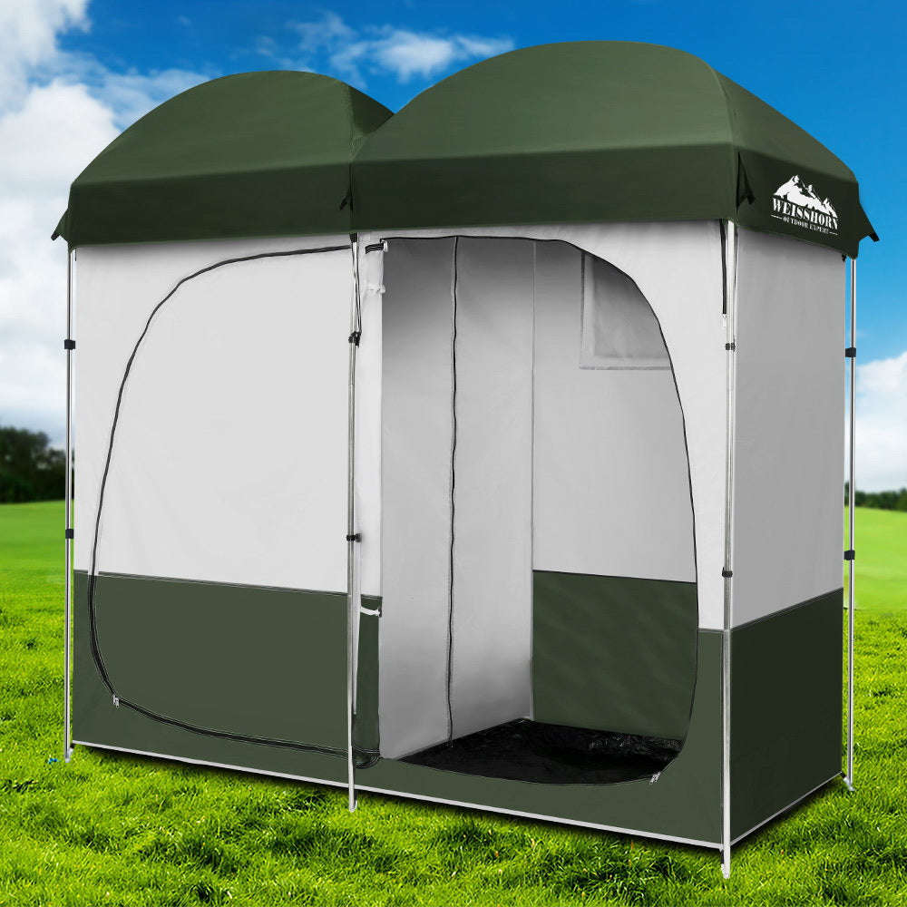 Weisshorn Double Camping Shower Toilet Tent Outdoor Portable Change Room Green-6