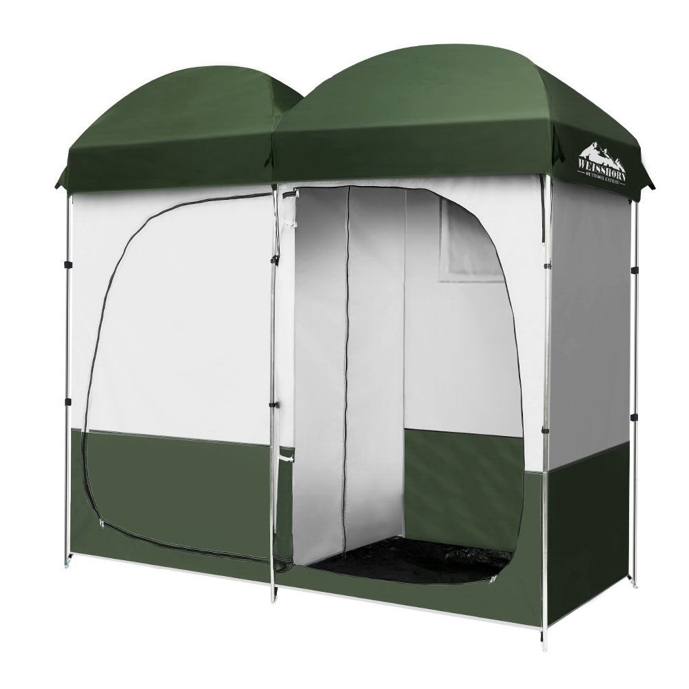 Weisshorn Double Camping Shower Toilet Tent Outdoor Portable Change Room Green-0