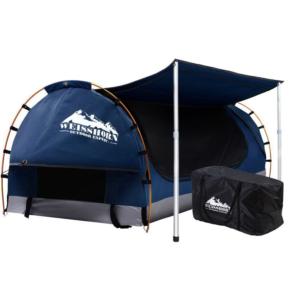 Weisshorn Double Swag Camping Swags Canvas Free Standing Dome Tent Dark Blue with 7CM Mattress-0