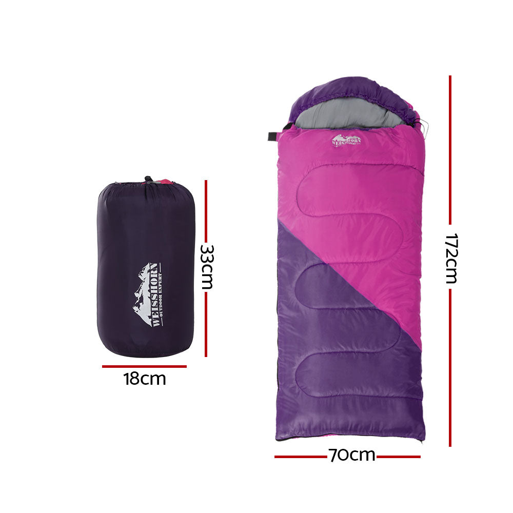 Weisshorn Sleeping Bag Bags Kid 172cm Camping Hiking Thermal Pink-1