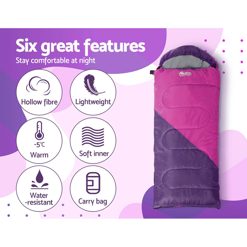 Weisshorn Sleeping Bag Bags Kid 172cm Camping Hiking Thermal Pink-4