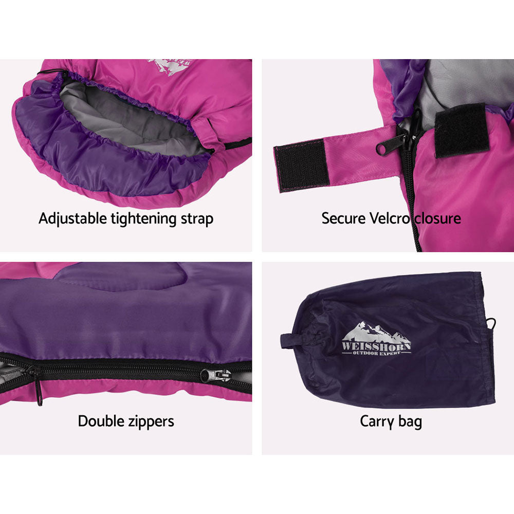 Weisshorn Sleeping Bag Bags Kid 172cm Camping Hiking Thermal Pink-6