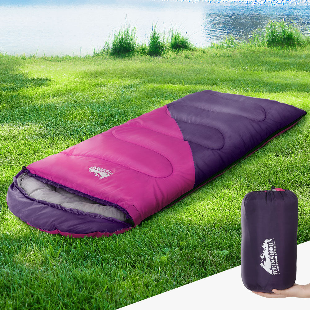 Weisshorn Sleeping Bag Bags Kid 172cm Camping Hiking Thermal Pink-7